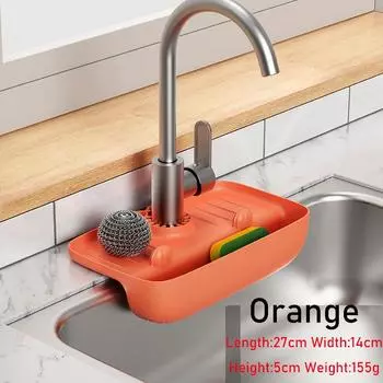 Нескользящая накладка на смеситель для кухни и ванной комнаты, защитная полка для хранения тряпок, стойка для сбора воды из ТПЭ, высококачественная, устойчивая к брызгам, сливная полка для раковины оранжевый