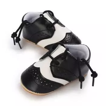 Нескользящая обувь из искусственной кожи для малышей 0–2 лет, обувь для первой ходьбы, обувь для детской кроватки с мягкой подошвой и шнурком 12 чёрный