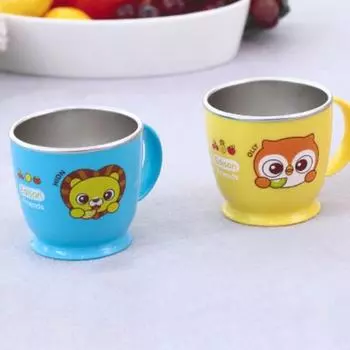 Нескользящая одноручная чашка Edison Friends из нержавеющей стали, лев, сова, 1 комплект, Популярные корейские товары для родителей