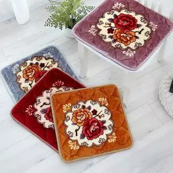 Нескользящая плюшевая подушка, утолщенная комнатная подушка для стула с цветочным узором, мягкая теплая офисная подушка 40*40cm