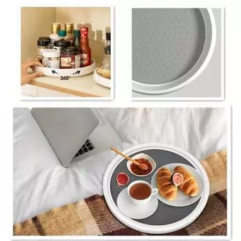 Нескользящая подставка для проигрывателя Lazy Susan, вращающаяся полка для специй, органайзер для шкафов, кладовых, столешниц и холодильников Single layer Small серый/белый