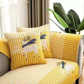 Нескользящая подушка для дивана из хлопка и льна Four Seasons, универсальный простой желтый комплект, шарф, высококачественная подушка из мешковины 70*70