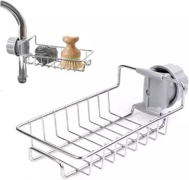 Нескользящая полка для хранения кухонного смесителя из нержавеющей стали для мыла/губок, органайзер для раковины, сливная стойка для раковины серебряный