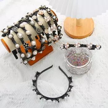 Нескользящая повязка для волос с жемчугом, женские ленты для волос, обруч, заколки с когтями, двойная челка, прическа, аксессуары для волос, заколки 07
