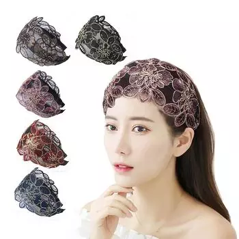Нескользящая повязка на голову с цветочным принтом и кружевной вышивкой, широкая повязка для волос, женские аксессуары для волос One Size