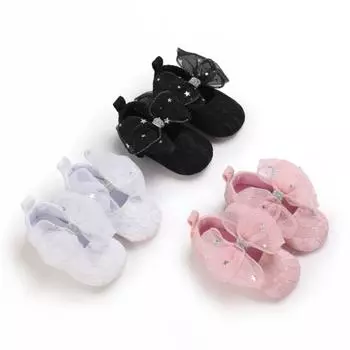 Нескользящая прогулочная обувь с детским бантом, весенне-осенняя детская обувь с кружевным бантом 1/S
