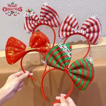 Нескользящая рождественская повязка на голову, плюшевая рождественская повязка на голову, милый обруч для волос с бантом для детей Style B