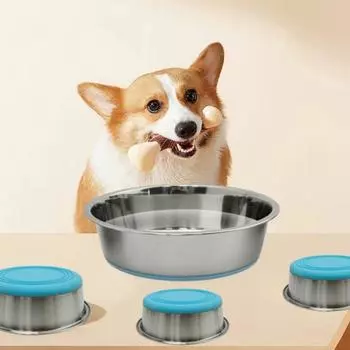 Нескользящая силиконовая основа миски для собак из нержавеющей стали миска для собак практичная миска для корма для собак кошка M синий