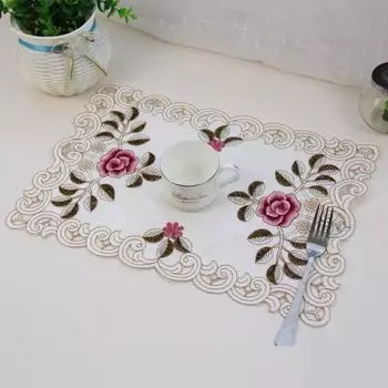 Нескользящая вышитая кружевная ткань салфетка для подноса Винтажные подставки для мисок Обеденный стол Подставка для напитков A