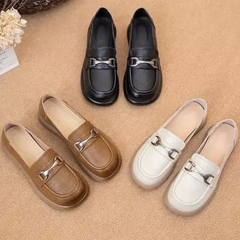 Нескользящая женская обувь Four Seasons из воловьей кожи на плоской подошве с нескользящей шапкой и неглубокой подошвой 35 чёрный