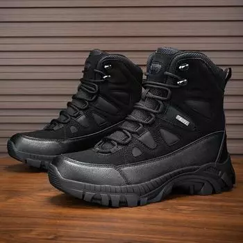 Нескользящие ботинки на платформе для мужчин, нескользящие походные ботинки для активного отдыха, винтажные мужские скальные ботинки, классические высокие походные ботинки 39 чёрный