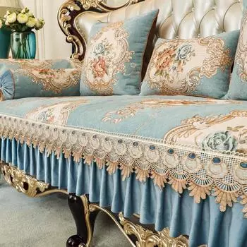 Нескользящие чехлы для дивана для гостиной, роскошные европейские диванные подушки, универсальные жаккардовые диванные полотенца, декоративный чехол для дивана 1pc armrest 48x55 cm синий