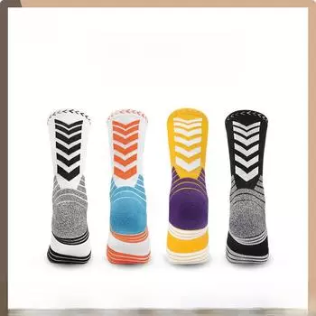 Нескользящие детские баскетбольные носки - толстая махровая подошва, средняя труба, спортивные носки Youth (Fits Shoe Size 32-37) чёрный