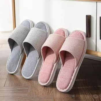 Нескользящие домашние тапочки унисекс: Хлопок и лен, мягкая подошва, комфорт на все времена года