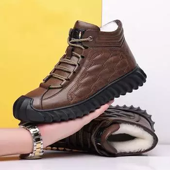 Нескользящие хлопковые туфли мужские зимние бархатные утепленные теплые высокие кожаные мужские туфли шерстяной мех интегрированные зимние ботинки кожаные туфли 38