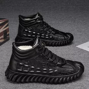 Нескользящие хлопковые туфли мужские зимние бархатные утепленные теплые высокие кожаные мужские туфли шерстяной мех интегрированные зимние ботинки кожаные туфли 38