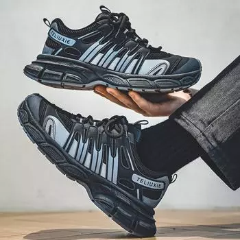 Нескользящие износостойкие модные ретро уличные кроссовки для подростков и взрослых на толстой подошве, спортивная обувь, повседневная обувь 39 чёрный