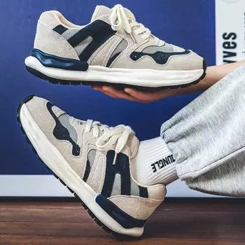 Нескользящие износостойкие модные уличные кроссовки в стиле ретро большого размера, повседневная спортивная мужская обувь, обувь для папы 39 бежевый/синий