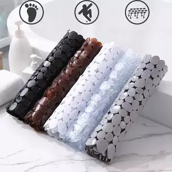 Нескользящие коврики для ванной и душа в форме гальки, пригодные для машинной стирки, с отверстиями для слива, присосками для ванной комнаты 88x40cm белый