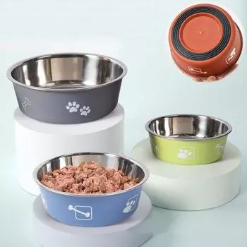 Нескользящие миски из нержавеющей стали для маленьких собак, прочная кормушка для щенков и больших собак, миска для корма с принтом для домашних животных, аксессуары для поилки для кошек S (Dia. 11cm) зелёный