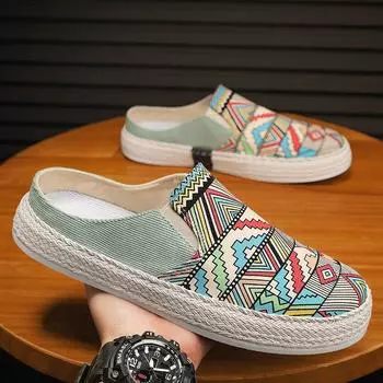 Нескользящие модные полутапочки повседневная обувь для мужчин мюли мокасины больших размеров плоские кроссовки прогулочная обувь Zapatos Hombre2024 39 чёрный