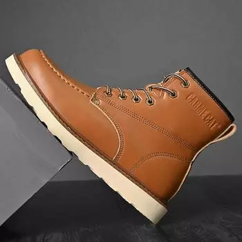 Нескользящие мужские ботинки для мотокросса на платформе, кожаные ботинки ручной работы, повседневная мужская обувь на шнуровке, высокие ботинки для ходьбы, новый дизайн 39 чёрный