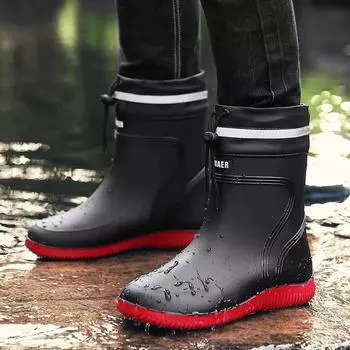 Нескользящие мужские резиновые сапоги, зимние теплые бархатные резиновые сапоги, рабочие ботинки для мужчин, обувь для поваров, обувь для рыбалки, высокое качество 39 чёрный
