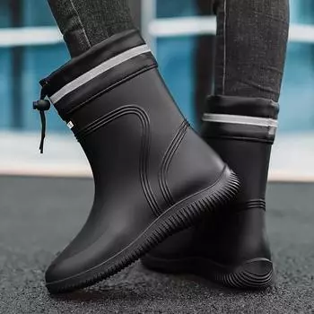 Нескользящие мужские резиновые сапоги, зимние теплые бархатные резиновые сапоги, рабочие ботинки для мужчин, обувь для поваров, обувь для рыбалки, высокое качество 39 чёрный
