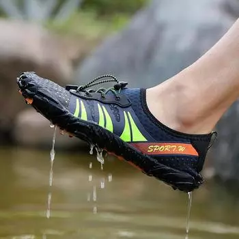 Нескользящие мужские забродные кроссовки, женская дышащая обувь цвета морской волны, быстросохнущая обувь унисекс для водных видов спорта для серфинга, подводного плавания 35 чёрный/белый
