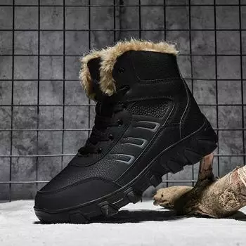 Нескользящие мужские зимние ботинки сохраняют тепло мужские зимние ботинки с толстой подошвой для активного отдыха износостойкие устойчивые к ударам классические новое поступление 39 чёрный
