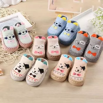 Нескользящие напольные туфли с мультяшными ушками для мальчиков и девочек, носки для новорожденных S