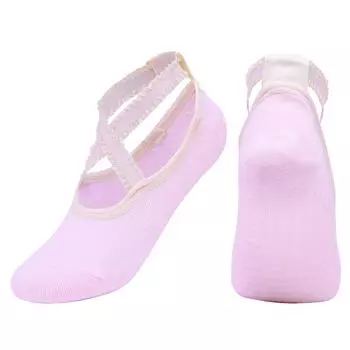 Нескользящие носки для йоги из чесаного хлопка с перекрестными ремешками, женские спортивные женские силиконовые носки с кружевными краями для тренажерного зала, пилатеса, балета и танцев US 5-9 EU 35-40