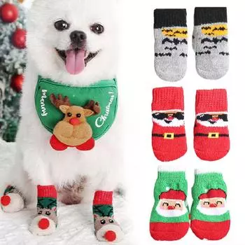 Нескользящие носки для собак, защита лап, рождественские носки для кошек, рождественские носки для пола из твердой древесины, размер Do G9U0 Red-L