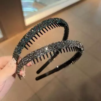 Нескользящие обручи для волос со стразами, женские зубчатые эластичные обручи для женщин, блестящие роскошные обручи для волос 3