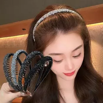 Нескользящие обручи для волос, женские эластичные повязки на голову с зубцами для женщин, блестящие роскошные обручи для волос темно-синий