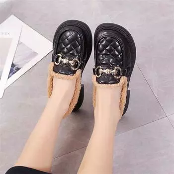 Нескользящие однопедальные хлопковые туфли, женская зимняя верхняя одежда, пушистые туфли с флисом, теплые шапочки, водонепроницаемые женские зимние ботинки 35 чёрный