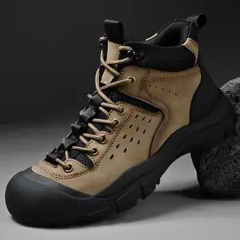 Нескользящие походные зимние ботинки для снега из натуральной кожи, стильные мужские ботильоны, теплые плюшевые меховые туфли, высококачественные мужские кроссовки для активного отдыха 38