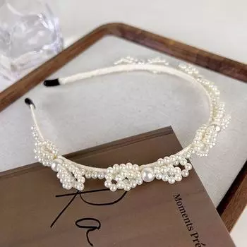 Нескользящие повязки для волос из бисера, новые головные уборы, повязка на голову с жемчужным бантом и кристаллами, корейская повязка для волос, женский обруч для волос