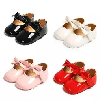 Нескользящие повседневные кроссовки с бантом для маленьких девочек, прогулочная обувь принцессы на мягкой подошве для малышей S чёрный