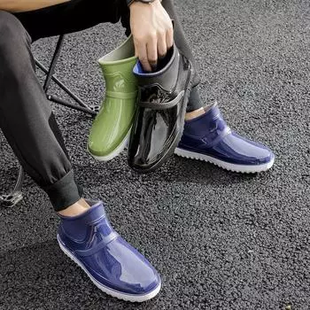 Нескользящие резиновые сапоги мужские водонепроницаемые туфли плюшевые теплые рыболовные туфли нескользящие зимние ботинки мужские резиновые сапоги Zapatos De Mujer9 6.5 чёрный