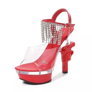 Нескользящие сандалии на танкетке с прозрачными кристаллами, обувь для вечеринок 34 белый