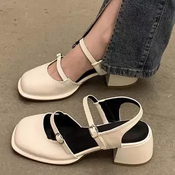 Нескользящие сандалии с круглым носком, женская повседневная пляжная элегантная обувь с открытым носком, корейская модная обувь для вечеринок, женский дизайн 35 чёрный