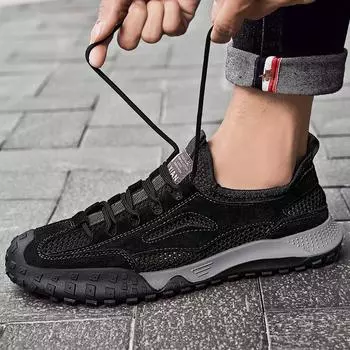 Нескользящие сандалии с сеткой для мужчин, повседневные кроссовки для скалолазания, дышащие мужские уличные походные кроссовки, летние 38-46 38 чёрный