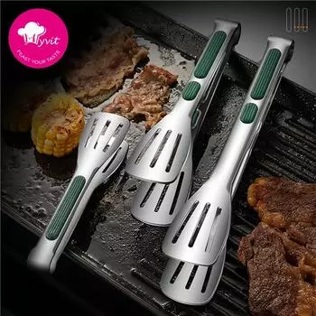 Нескользящие щипцы для еды из нержавеющей стали, зажим для мяса, хлеба, гриль, шведский стол, зажим для стола, кухонные инструменты, кухонные аксессуары 7 inch зелёный