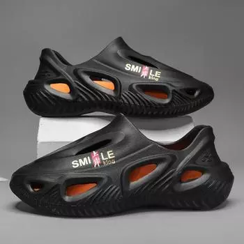 Нескользящие спортивные повседневные тапочки мужские на толстой подошве с отверстиями износостойкие пляжные сандалии мужские 39 серый