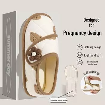Нескользящие тапочки из хлопка для послеродового периода на лето и весну - мягкие тапочки для беременных на тонкой подошве на август, сентябрь 38-39