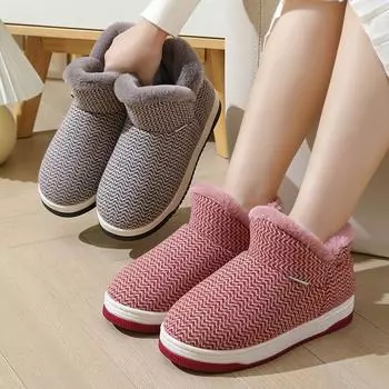 Нескользящие тапочки из хлопка на толстой подошве с высоким каблуком, женская зимняя бархатная шелковая хлопковая теплая верхняя одежда, хлопковая обувь для родов 36-37 фиолетовый