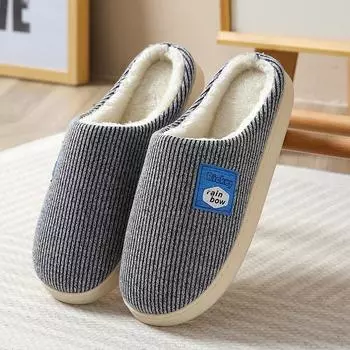 «Нескользящие тапочки из хлопка с мехом для мужчин и женщин — теплая домашняя обувь для пар» 44-45 (fits 43-44) темно-синий