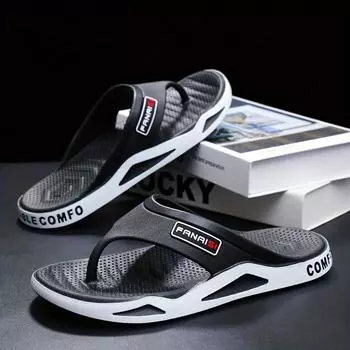 Нескользящие тапочки мужские плоские шлепанцы для удобной пляжной обуви на открытом воздухе 38-39 хаки