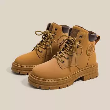 Нескользящие толстые ботинки до середины голени с большим носком, классические рабочие ботинки в британском стиле со шнуровкой и высоким берцем 35 жёлтый